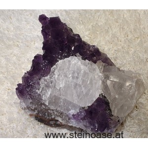 Amethyst Drusenstück mit Calcit